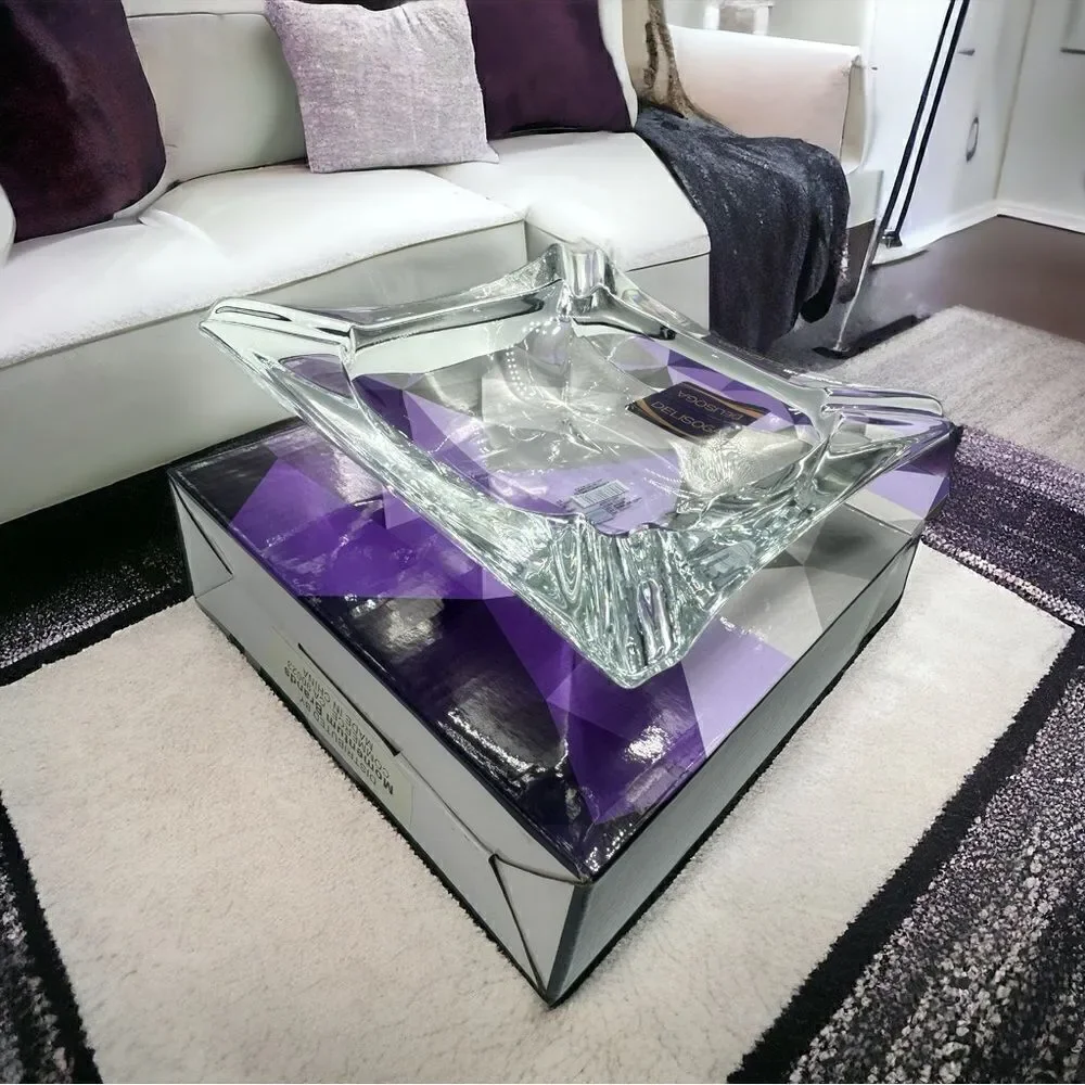 Deluxe Clear Glass Ashtray l Square 4x4 l NIB